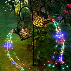 Solar Watering Can Lights Outdoor with 8 Multi-Color Changing Modes, IP65  Landscape Light Garden Decor, One Pole Two Lights Outside Decorations for Lawn, Backyard, Patio, Chrismas
