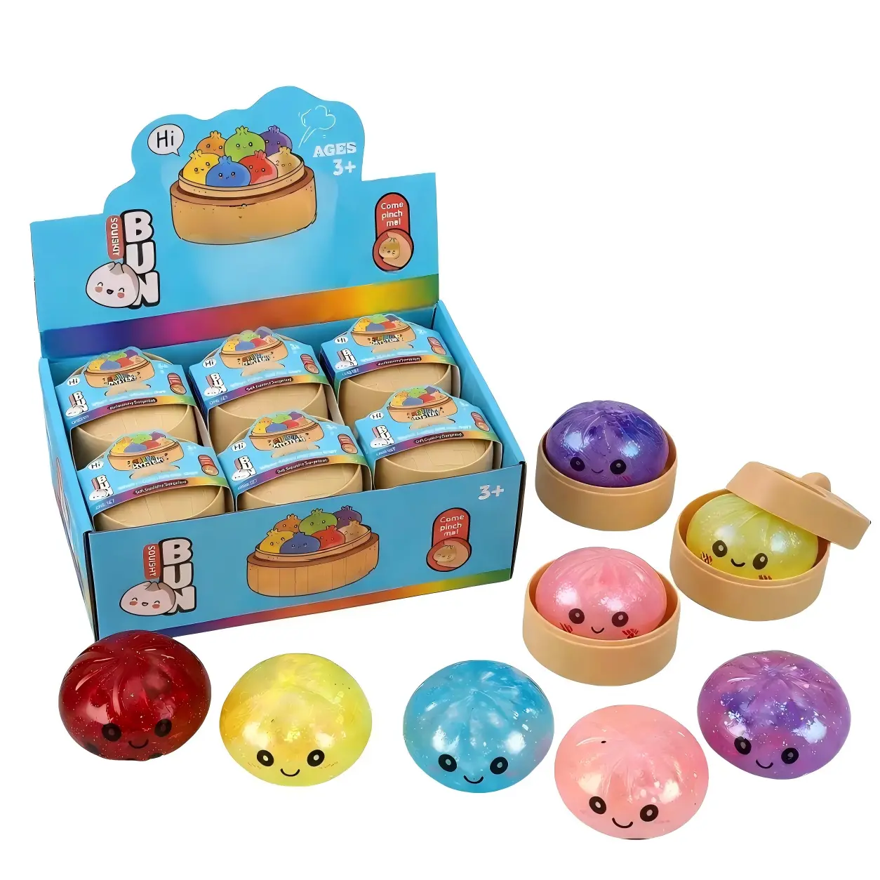6/12PC Glitter Dumpling Squishy Toy with Gift Box, Soft Maltose Dough Squeeze Ball, Mystery Color Sensory Fidget Toy, Anti-Anxiety Decompression Stress Relief Toy for Kids Adults Party Favors