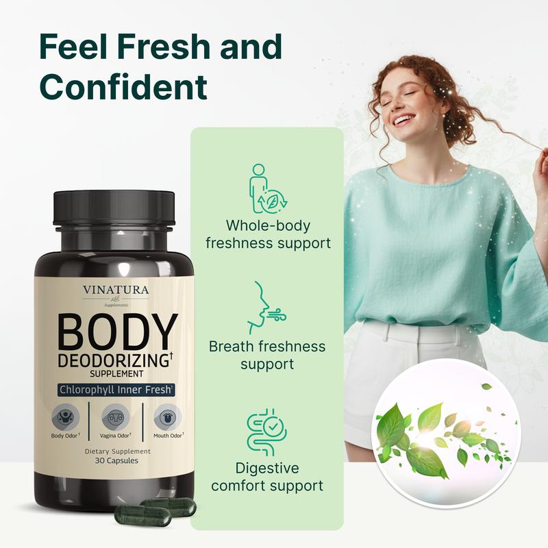 Body Deodorizing Supplement for Women - Magic Chlorophyll Pills for Body Odor Eliminator, it Works for Her Internal Deodorant, 30 Capsules