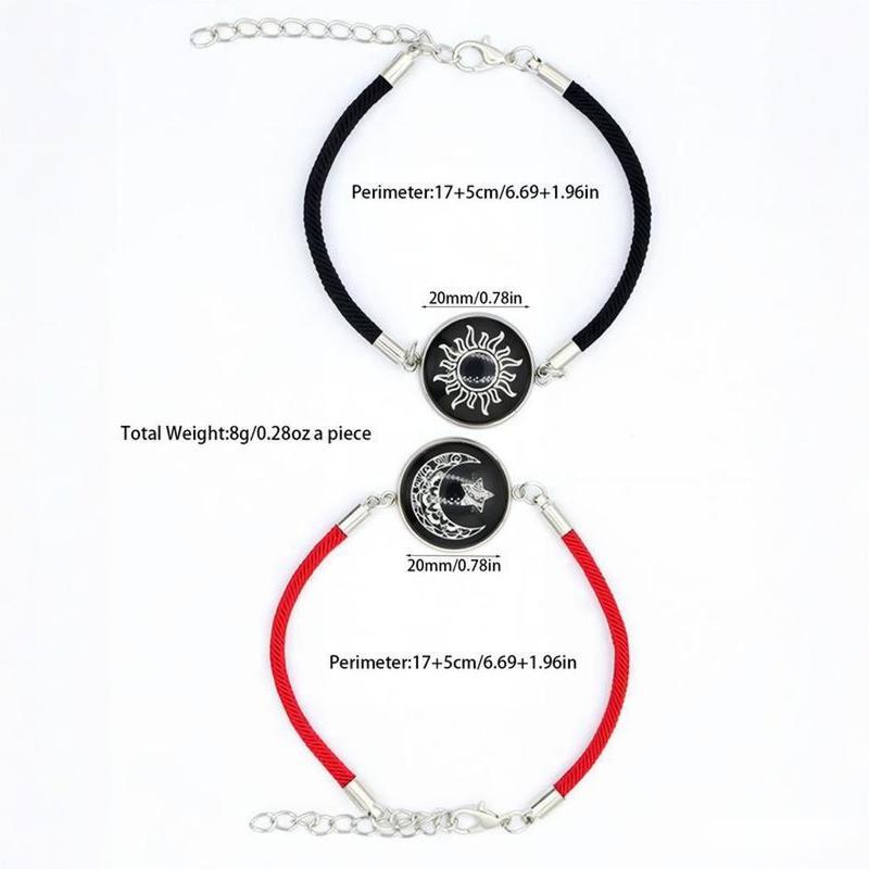 ​​2-Pack​​ Glow in Dark Couple Bracelets Set - Magnetic Sun Moon Matching Jewelry | Adjustable Luminous BFF Best Friend Soulmate Gifts for Boyfriend Girlfriend Couples Teens | Anniversary Valentine's Birthday Christmas Gift
