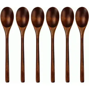 Spoons, Wooden Spoons for Eating, 6 count    Ellipse Wooden Ladle Spoon Set for Cooking Mixing Stirring Honey  Soda Dessert Coconut Bowl Nonstick Pots Kitchen