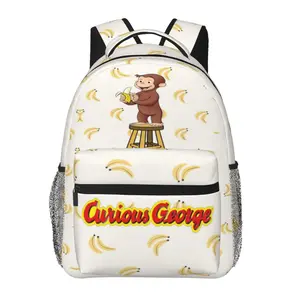 Curious George heavy-duty multi-pocket backpack for work, picnics, and weekend trips; cartoon casual water-resistant school bag for a 15–16 inch laptop; gift for boys and girls