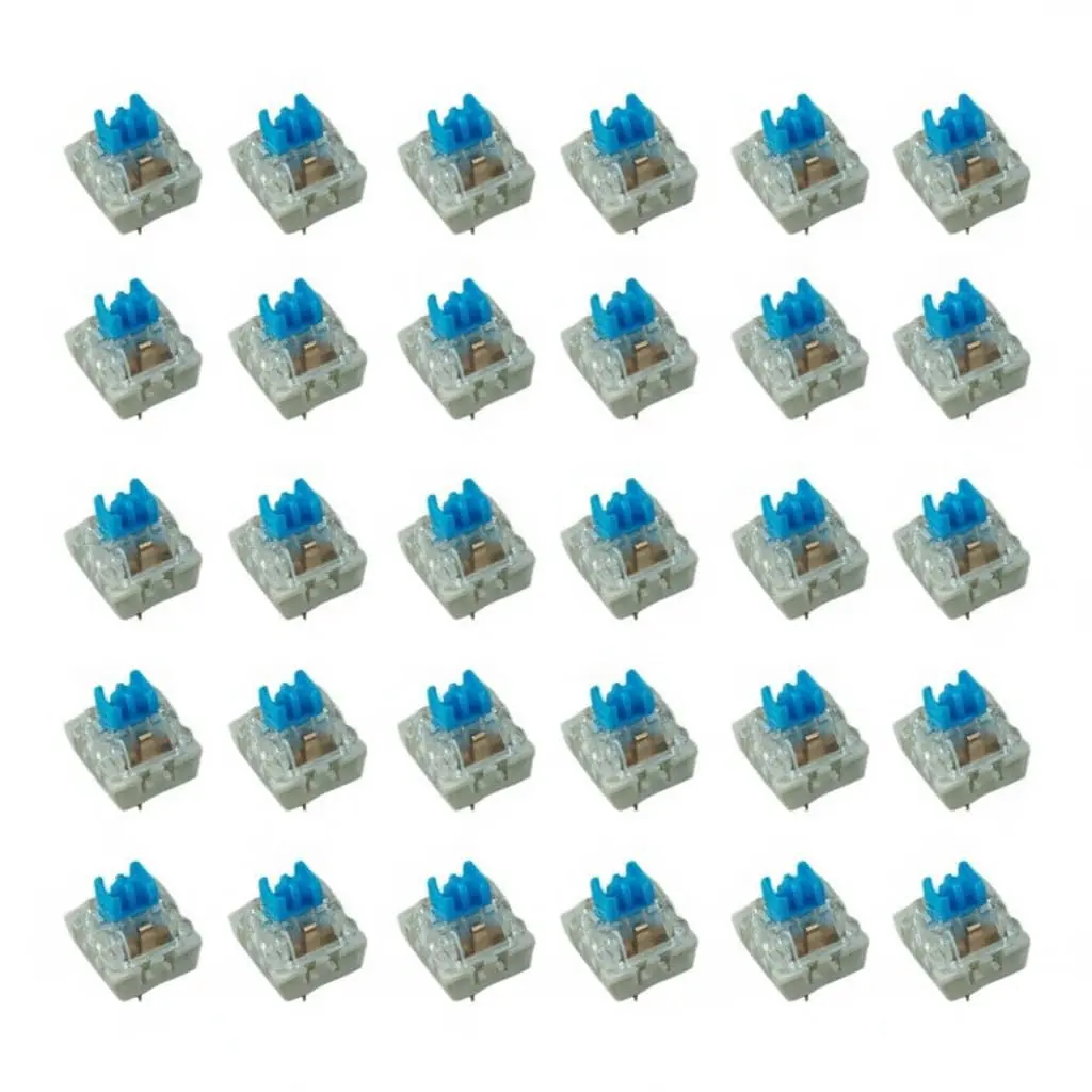 30-Count Clicky Mechanical Switches Bulk Pack - Blue Type with White Plastic Base, Modern Design, Pre-Lubed, Smooth, Stable, Crisp Feedback for Gaming & Typing Hot Swap KBs, DIY Enthusiasts