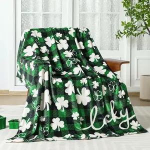 Hosuly St Patrick's Day Throw Blanket Soft Cozy Decoration Blanket Fuzzy Aesthetic Lucky Shamrock Decorations for Home Sofa Couch Bed Throws for Boys Girls Funny Gift, 60 x 50 Inch (Lucky Shamrock) All Season Blanket,Breathable Comfortable Blanket, Nappin