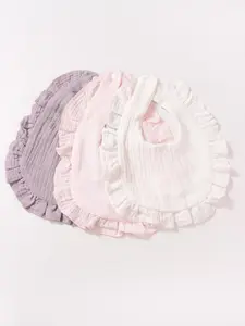 Solid Color Ruffle Trim Baby Bib, 3 Counts/set Cute Soft Comfortable Baby Bib, Baby Bib for Boys & Girls, Newborn Infant Babies Accessories Adjustable Bib Straps