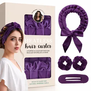 4Pcs Heatless Hair Curling Set, Velvet No Heat Curling Rod Headband with Scrunchies & Hair Clip, Overnight Curlers for Natural Waves, Soft Curls & Volume, Sleep-Friendly Styling Kit with Gift Box for Women & Girls