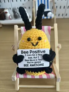 Funny Crochet Positive Inspirational Emotional Support Cat Doll Home Room Decoration Handmade Knitted Cat Desktop Ornament Gift, Go do your thing!