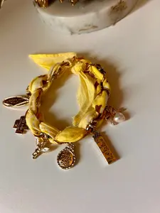 Raw Edge Bandana Ribbon Bracelet on Chains with  Charms