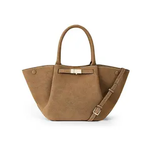 Women Suede Top Handle Tote Bag Metal Twist Lock Shoulder Crossbody Purse Adjustable Detachable Strap Wing Shape Carry Bag Daily Office Work Casual Handbag Gift For Ladies