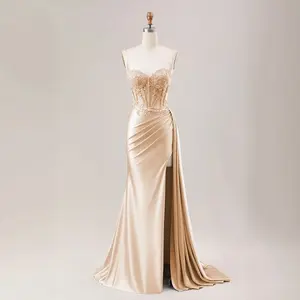 ZAPAKA Elegant Silver Champagne Sequin Mermaid Evening Gown with High Slit for Red Carpet & Gala Events Charming Summer Party Dress