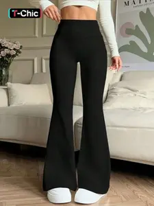 GILIPUR Y2K Solid Color Mid-Rise Waist Stretch Flared Pants, Compression Leggings, Running Fitness Pants, Breathable Quick-Drying Sports Trousers, Yoga Activewear