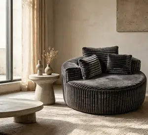 55" Oversized Corduroy Modular Round Chaise Lounge Sofa - Armless Deep-Seat Leisure Sofa with 3 Pillows for Living Room, Bedroom