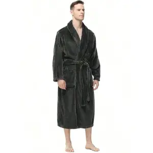 Men's Fleece Robe, Soft Plush Robe for Men, Fluffy Bathrobe with Belt and 2 Pockets