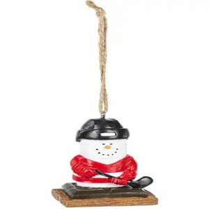 Smores Marshmallow Snowman Hockey Player Resin Christmas Ornament 2.4 inch