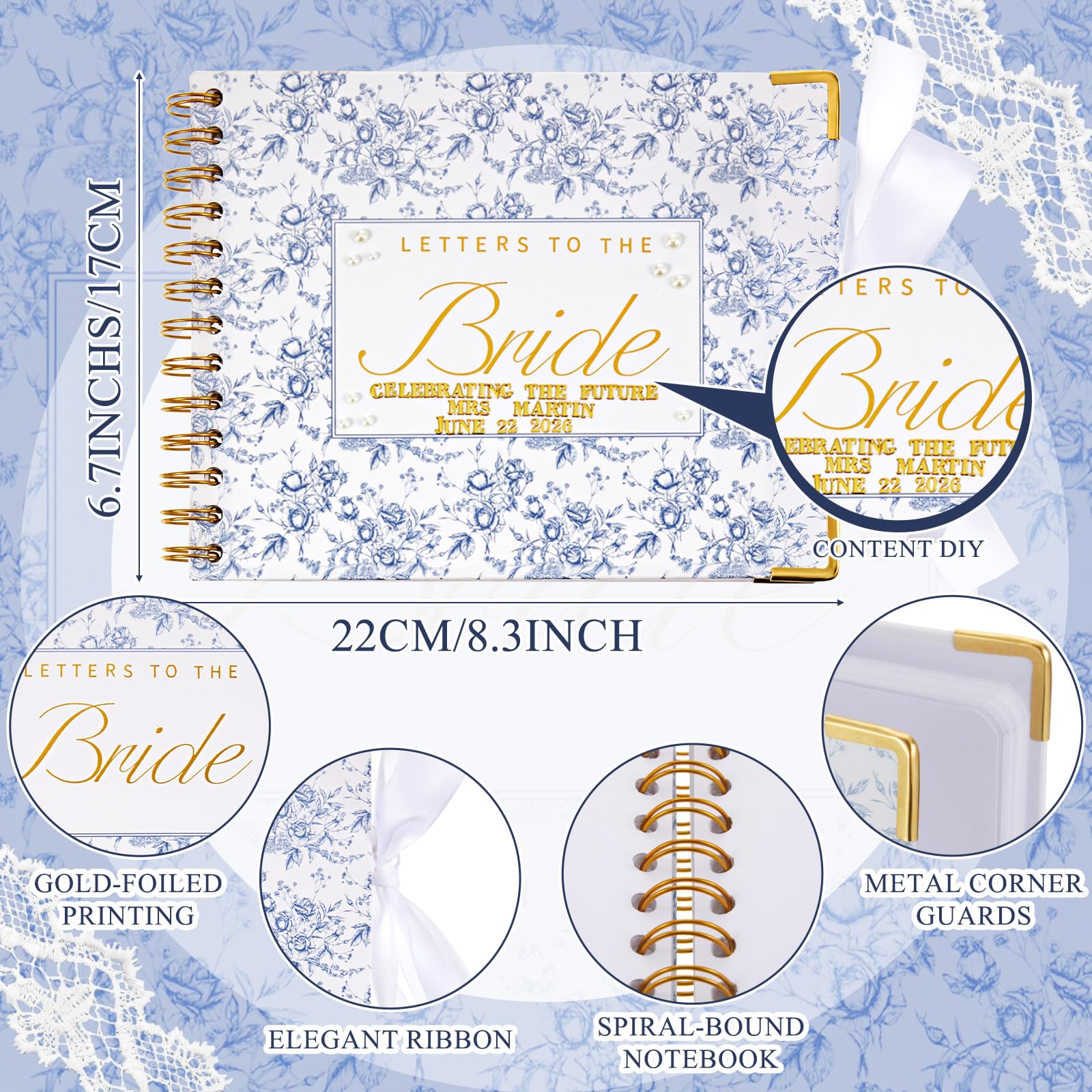 Letters to the Bride Book Wedding Gift - Heartfelt Wedding Letters Scrapbook for Bride, DIY Bridal Shower Gift from Bridesmaids & Mom, Elegant Pearl Decor Keepsake Memory Book for Wedding Morning