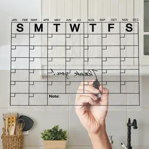 Bio-inspired Nanoadhesion Transparent Dry Erase Monthly Planning Board 3 Piece Set, Dry Erase Calendar, Reusable on Smooth Surfaces Like Fridge and Glass, Includes 3 Color Dry Erase Markers
