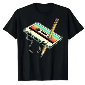 80s Cassette Tape Pencil 1980s Retro Vintage Throwback Music T-Shirt Men Clothing Vintage T Shirt Camisetas casual crew neck cotton t-shirt