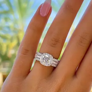 Set of 3 classic square diamond engagement rings for women, suitable for daily wear and wedding, ideal gift for Valentine's Day, Mom, Mom, Mother's Day