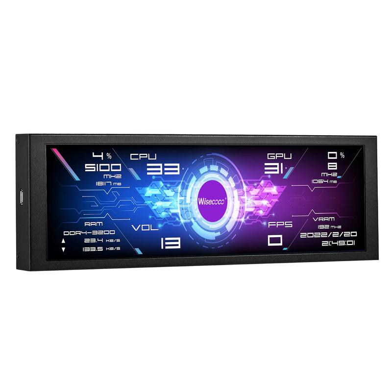Wisecoco 7.84 Inch Mini Monitor HD IPS 1280x400 Bar LCD Secondary Screen with Casing for macOS & Windows AIDA64 CPU GPU Speed & Temperature Monitoring