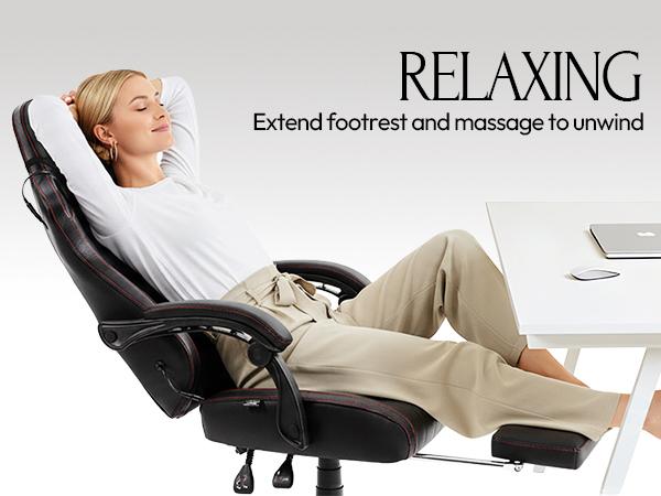 Dowinx Big and Tall Video Gaming Chair with Shiatsu Neck Massage and Lumbar Support for Home Office High Back Recliner Height Adjustable Ergonomic Comfy Leather Computer Desk Chair (Black)