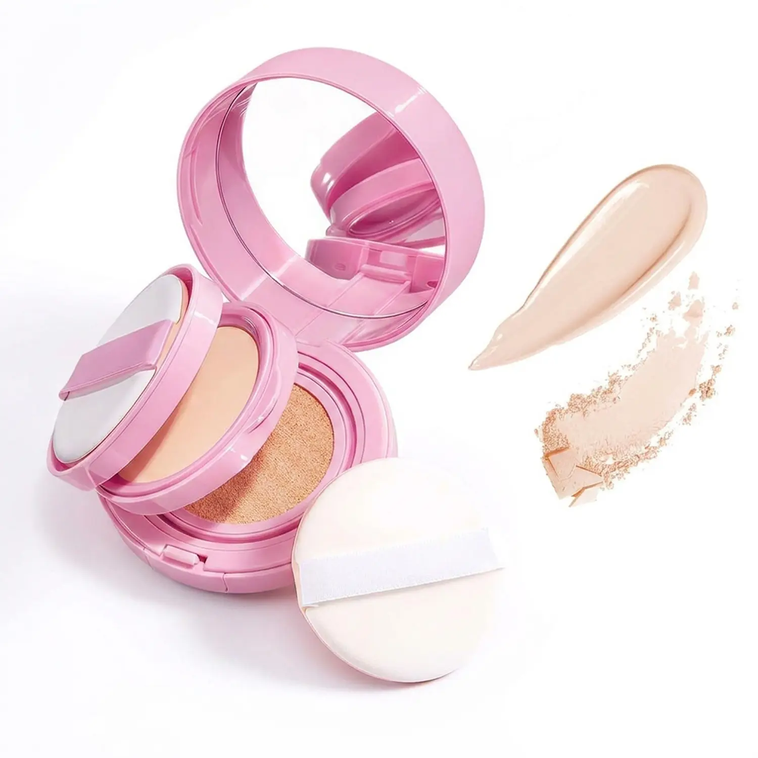 Double-Layered Air Cushion BB Cream with Setting Powder for Full Coverage Color Correction, Long-Lasting & Hydrating Oil-Control Finish for Dry & All Skin Types - Ivory White, Moisturizing, Adults, Even-Toned Finish, Lightweight Finish