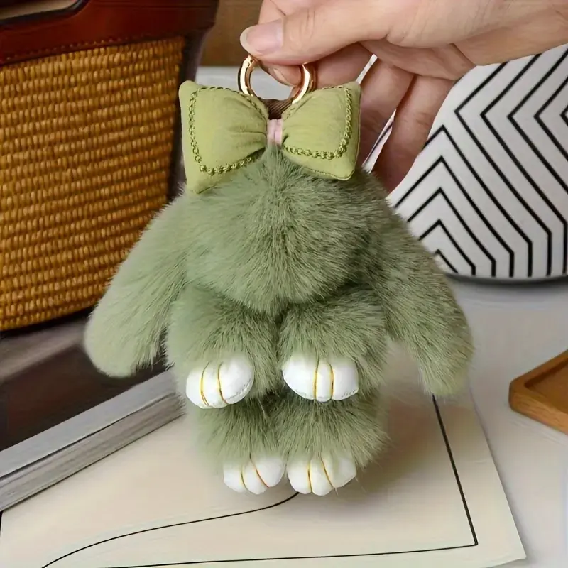Cute Plush Handmade Bunny Keychain for Bags with Mini Bow, Soft Fluffy Rabbit Pendant Bag Charm, Ideal Valentine's Day Gift for Women & Girls, Animals Keychain Decor, Keyrings