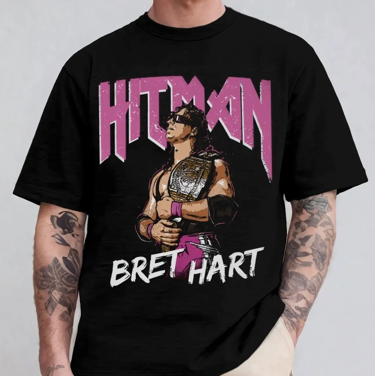 Bret Hart Hitman Champ Vintage Wrestling Graphic T-Shirt