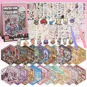 20Pcs 20in1 Cartoon Landscape Sticker Book DIY 3D Pocket Cabin Scene Stickers Gift for Kid Child Creative Play Imaginative Storytelling，holiday gift