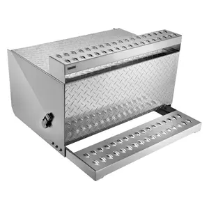 Summervibes VEVOR Semi-Truck Step Tool Box, 31x 30x 19 Heavy Duty Aluminum Diamond Plate Toolbox, Waterproof Cab Entry Step Storage Box with Shock-Absorbing Latch for Flatbed, Crane, and Semi Trucks