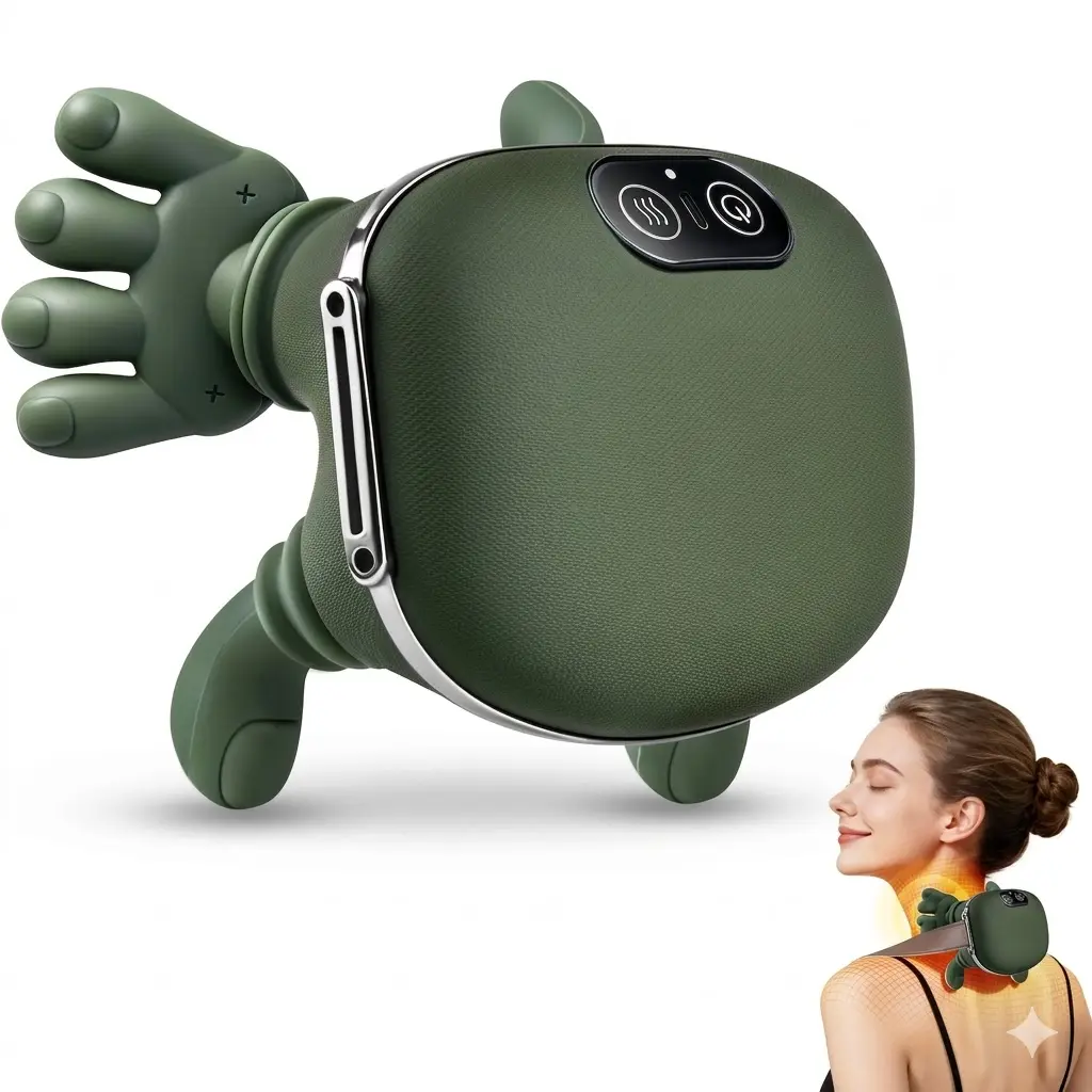 Wireless Neck Shoulder Relaxer Massager with Heat Function - Upgraded 3D Deep Tissue Shiatsu Bionic Hand, Ergonomic Cervical Device, Built-in Li-ion Rechargeable Durable Deep Tissue Muscle Massagers, Lightweight Adjustable Percussive Device with Batteries