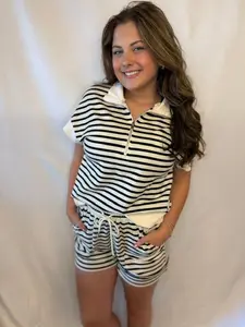 Hampton Morning Short Set Ivory with Black Stripes
