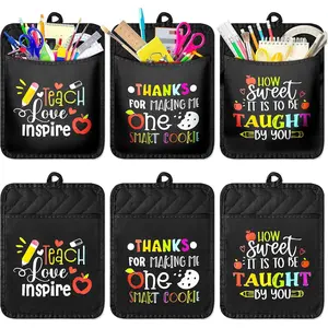6Pcs Pot Holders Gift Set, Black Pot Holder with Pocket Funny Cookie Bag, Heat Resistant Oven Mitts Hot Pads Thank You Gift for Kitchen Baking Cooking Teacher Appreciation Day