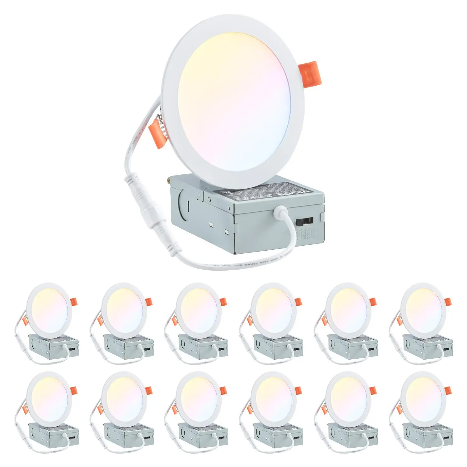 【toolupgrade】VEVOR 12 Pack 6 Inch LED Recessed Ceiling Light 5CCT Canless Wafer Downlight with Junction Box 2700K-5000K Selectable 1100 LM 12W 120V for Indoor Home Lighting, Adjustable Cct, Led Lighted