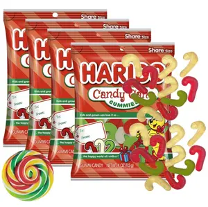 2024 Gummy Candy Canes, Fruit Flavored Red White and Green Chewy Candies, Christmas Themed Gummies Stocking Stuffers for Men, Women, and Teens, 4 Pack, 4 Ounces Each