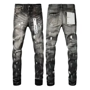 PurpleJeans-distressedblackpaint2024HighStreetmenswearstreetwearfabricwithpocketdenimbeigefashionpants