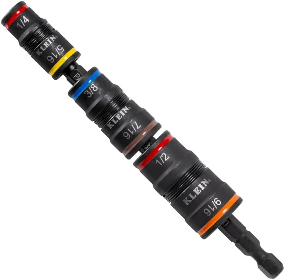 Klein Tools 32982 Impact Flip Socket Set with Swivel Adapter, 3-Piece, 25-Degree Swivel Head, 1/4 and 5/16-Inch Flip Socket, Impact-Rated