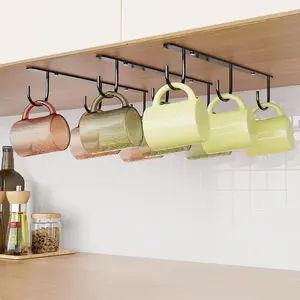 3 Pack Under Cabinet Mug Hooks, Coffee Mug Holder for Hanging Under Shelf, Cup Hanger with 9 Hooks for Displaying Mugs, Coffee Cups and Kitchen Utensils, Black