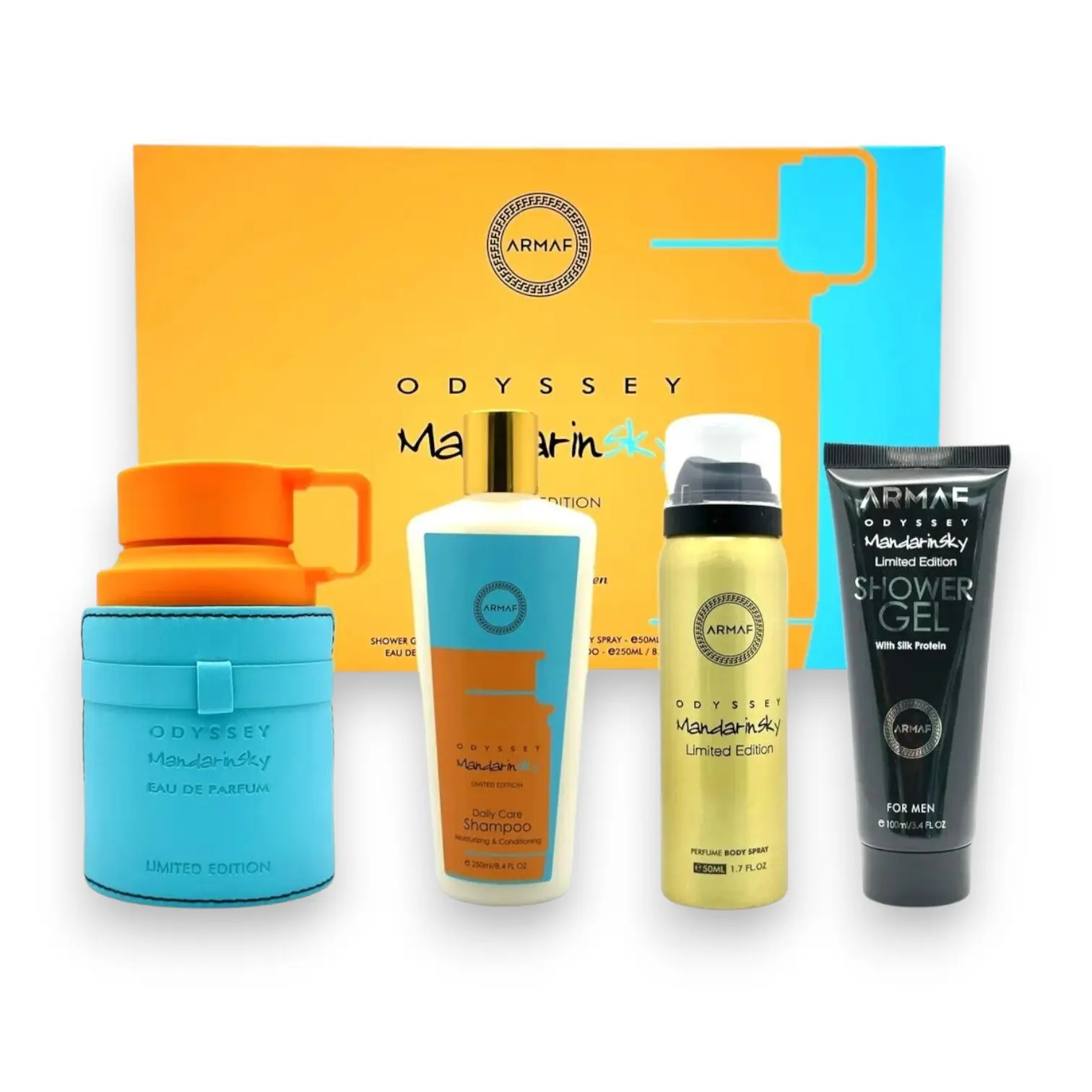 Armaf Odyssey Mandarin Scented Fragrance & Body Care Special Gift Set - Eau De Parfum, Shampoo, Body Spray, Shower Gel with Mandarin, Caramel, Cedar Aroma Notes