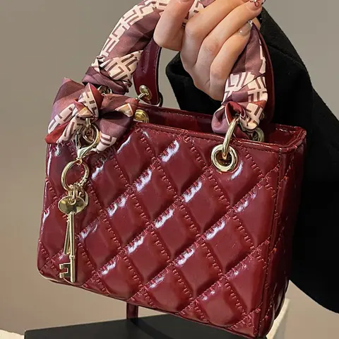 Women's Elegant Diamond Quilted, Scarf Decorated Top Handle Crossbody Bag, Adjustable PU Strap, Trendy Versatile Bag for Daily Commute & Daily Use, Commuter Handbag