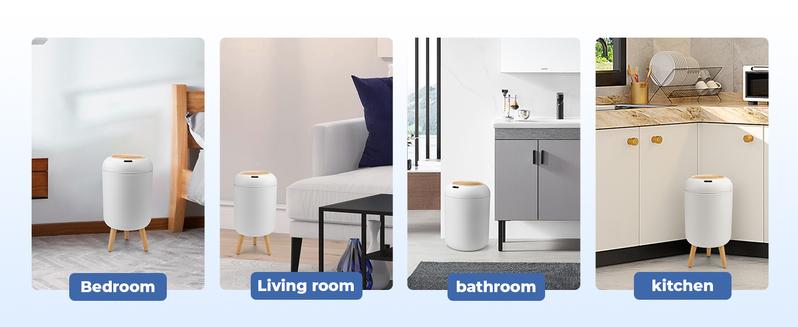 Pukomc Motion Sensor Trash Can with Lid, Touchless Waterproof Garbage Bins for Kitchen, Bathroom, Bedroom, Living Room, Office, Outdoor (White) Automatic Dispenser