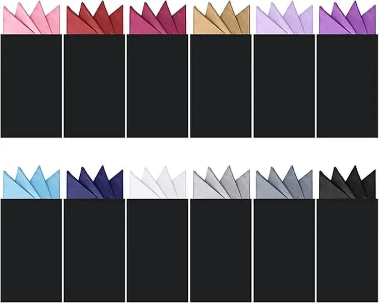 Men's Pre-Folded Pocket Squares Set - 12 Pcs Polyester Elegant Plaid & Solid Designs with Shape Retention on Card Display, Male Fashion Accessory for Business, Groomsmen Gifts, Black-And-White Checkered, Father’s Day Presents, One Size, Guys, Daily