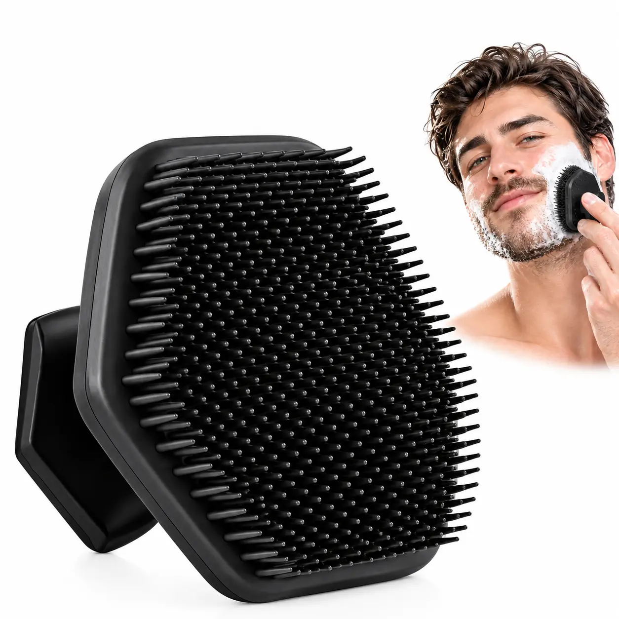 Men's Silicone Beard and Facial Hair Cleaning Brush, Facial Cleansing Tool, Deep-Cleaning, Exfoliating and Massaging Trio, Fragrance-Free Bathroom Supply, Easy-Grip for Control, Non-Irritating and Skin-Friendly, Lightweight Facial Pore Cleaner