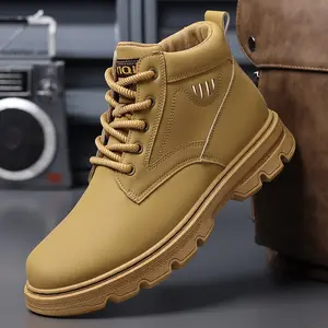 Men's High-top Work Boots Classic Yellow Boots Trendy Thick-soled Lace-up Design Boy Shoe cowboy boots men Footwear Leather Closed Rubber Black Casual Fashion Steel Toe Cap Steel Toe Trainers