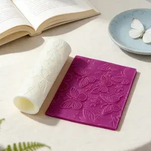 Delicate Butterflies Floral Pattern Polymer Clay Texture Roller, High Definition Flying Butterfly Embossing Tool for Soap Candle DIY Earrings, Pendants & Handmade Jewelry Craft, Handheld