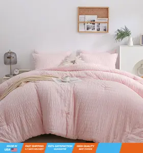 Haowaner Seersucker Pink Comforter Full Size Set, Blush Pink Full Size Comforter Set For Girls, Full Size Pink Comforter Set Full Size, Light Pink Comforter Full Size Comforter Pink Full Comforter Set
