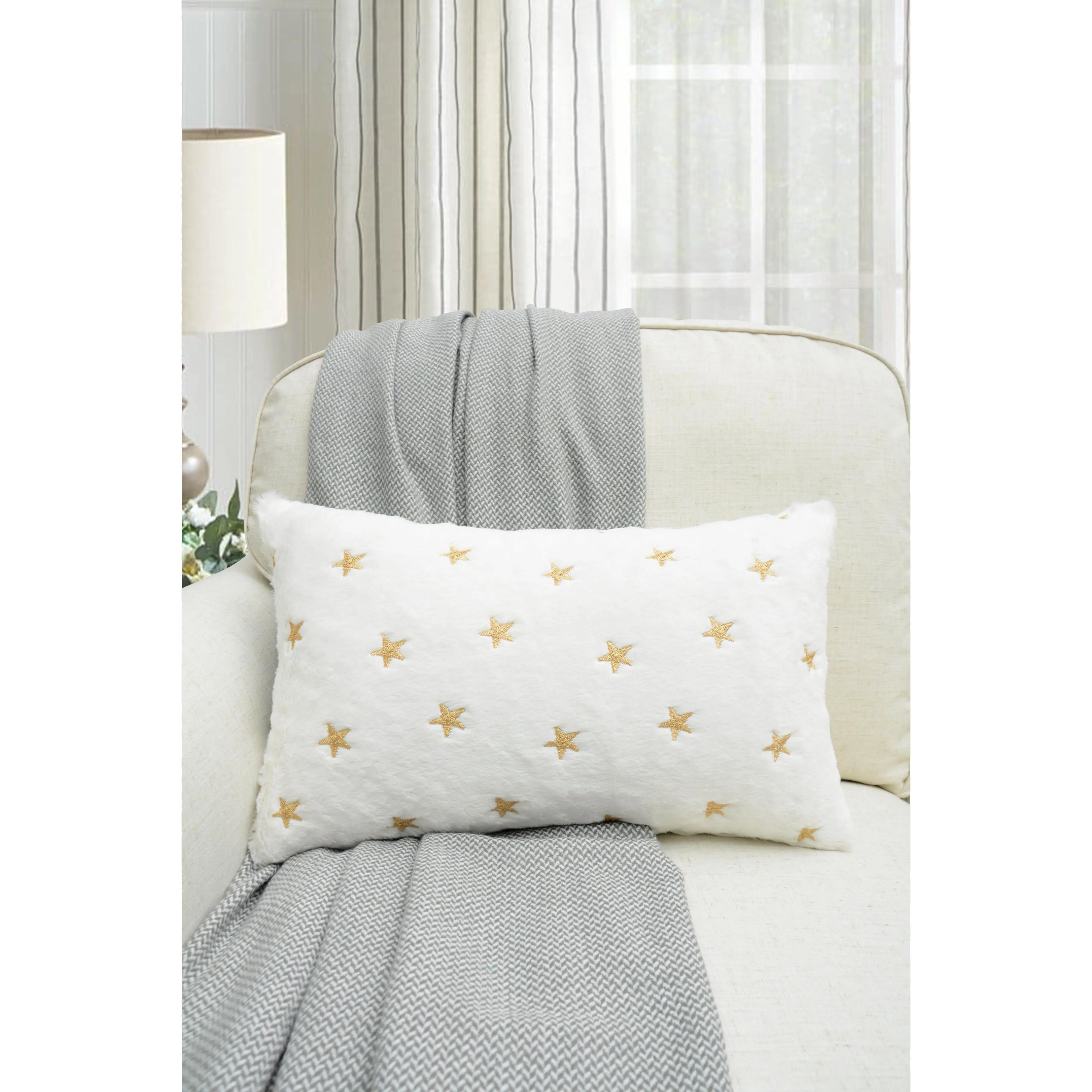 Fluffy Gold Star Lumbar Pillow