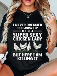 100% Cotton Cool Chicken Lady Art For Women Mom Hen Flock Chicken Farmer T-Shirt