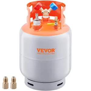 VEVOR Refrigerant Recovery Tank with Float Switch - 30 lb. Capacity ac Recovery Tank with ¼ to ½ Adaptor, Summervibes, Reusable Recovery Tank HVAC for All Refrigerant, Prevent Overflow, with Trace Amount of N₂