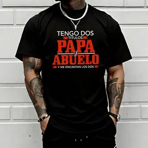 Spanish-style trendy men’s short-sleeve T-shirt featuring a fun “Dad & Granddad” dual title design, casual crewneck top made from comfortable cotton fabric—essential for everyday street style looks and an ideal Father’s Day gift choice.