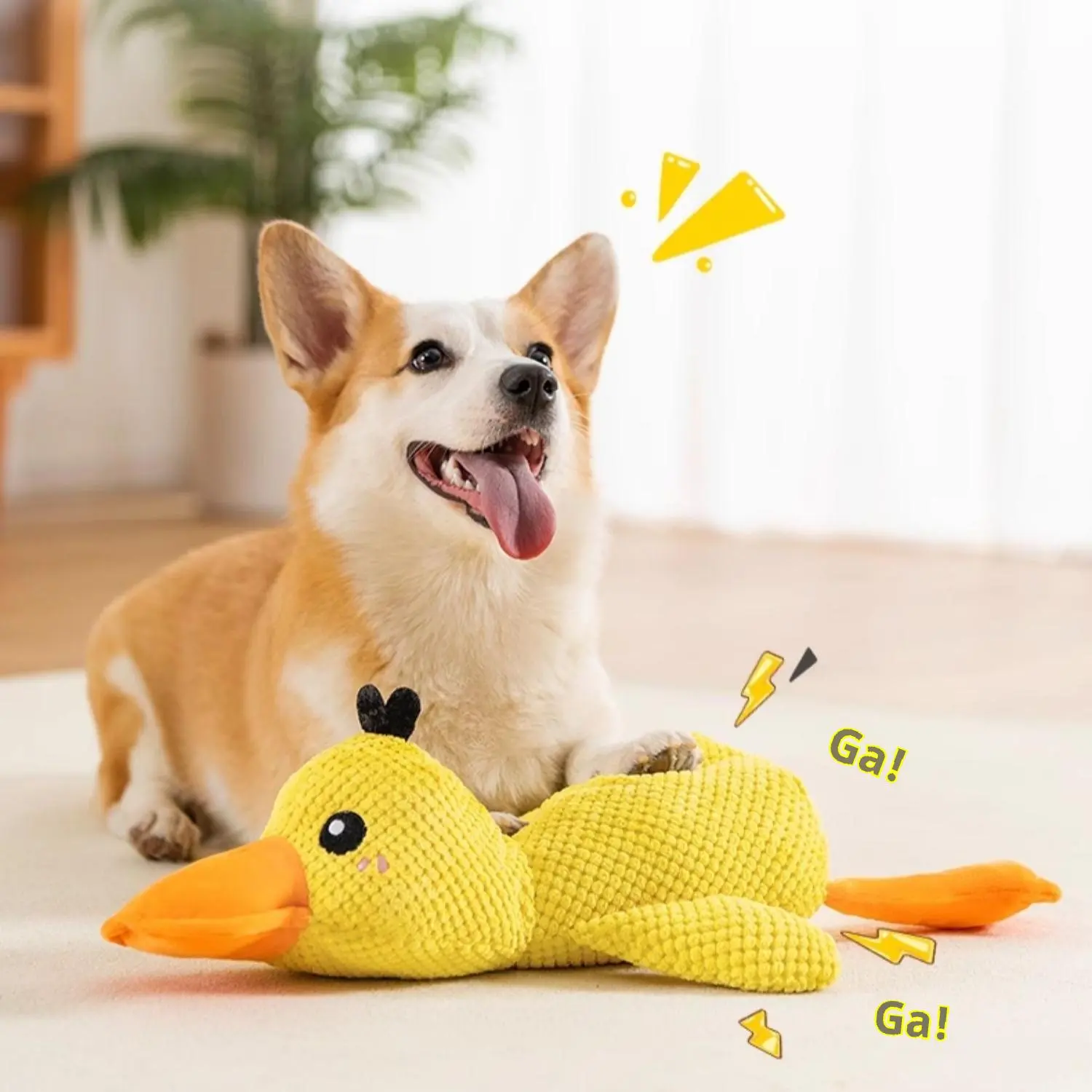 Calming Plush Duck Squeaker Toy For All Breeds, Tough Anti-Tear Molar Dog Pillow Toy, Interactive Quack Sound Toy Relieves Separation Anxiety & Destructive Chewing Bite Resistant Inflatable Balls Set